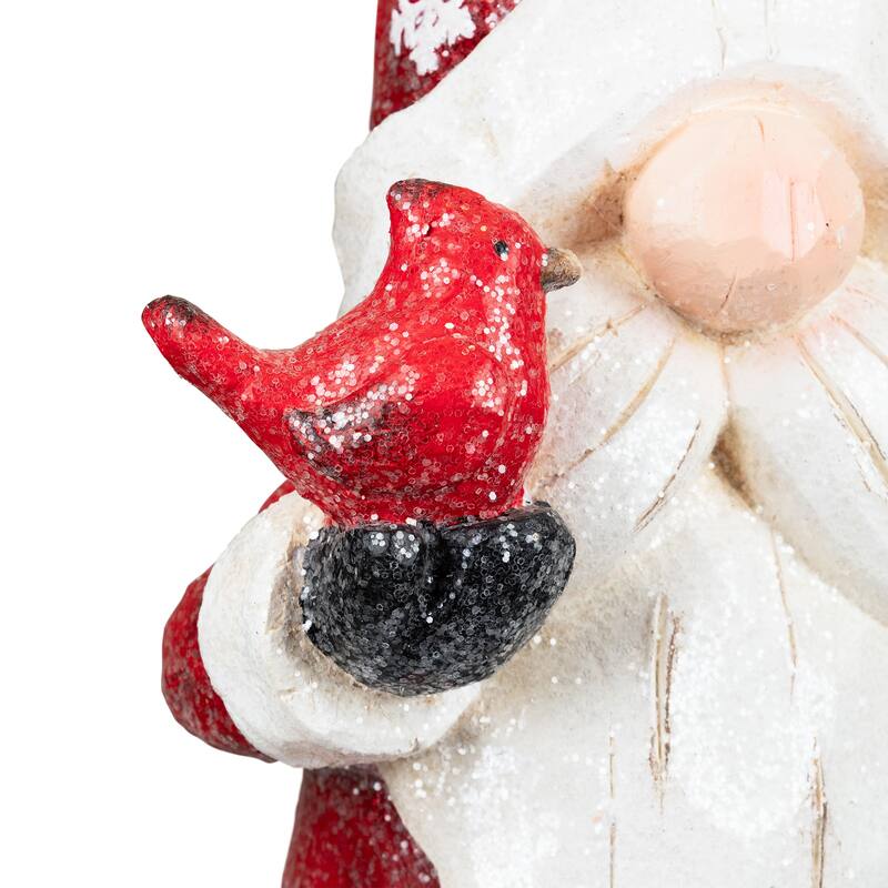 Gnome in Lighted Hat Holding Cardinal Christmas Decoration - 20" - LED Warm White Lights