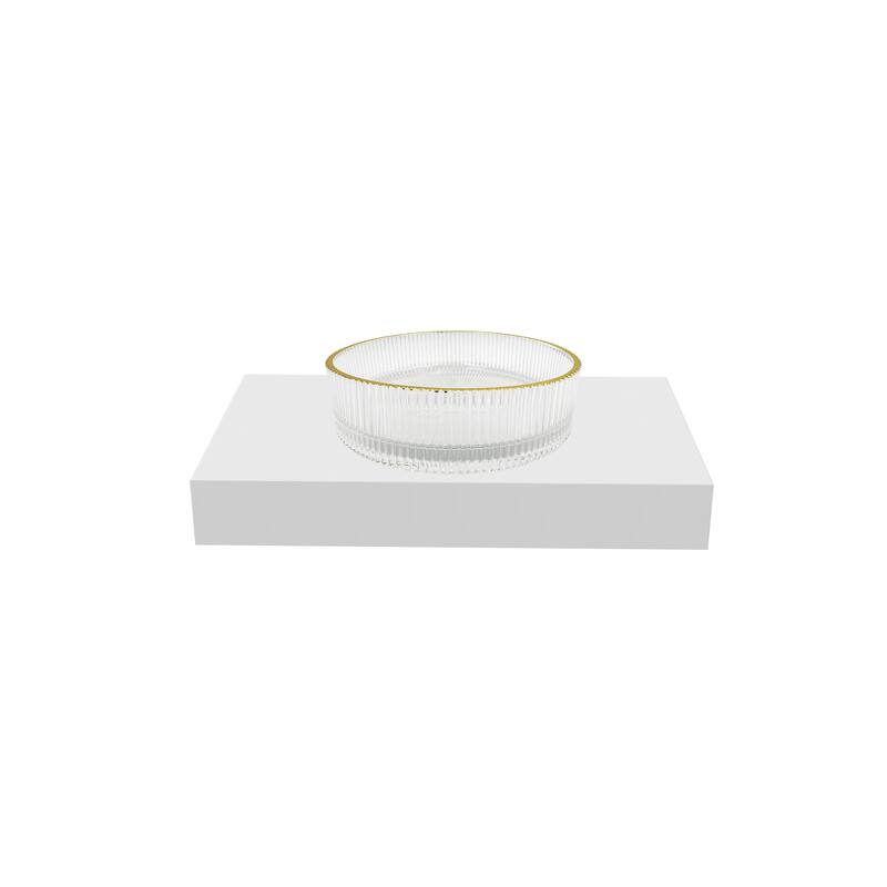 Cowrie 16" & 14" Round Decorative Crystal Vessel Sinks With White Base - 36"Countertop - 16"Clear With Gold Rim