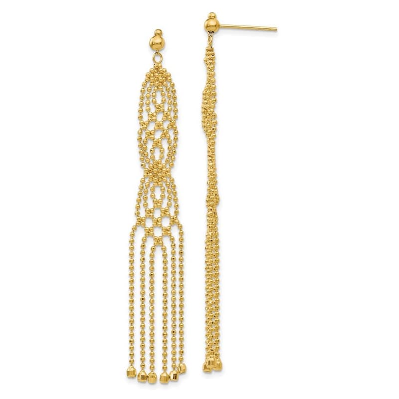Curata 14k Yellow Gold 67x9mm Dangle Polished Post Earrings Beaded Earrings
