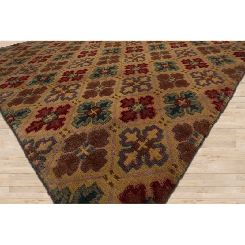 Hand Knotted Tibetan Beige All-Over Wool Transitional Area Rug - 4' 1'' x 5' 8''
