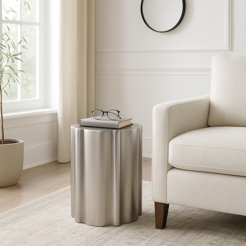 Aluminum Side Table Sculpted Base Modern Narrow Spaces Home Decor