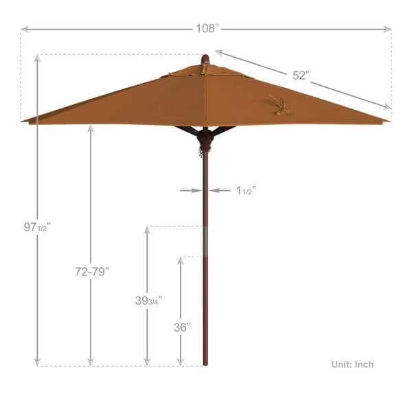 dimension image slide 9 of 21, California Umbrella 9ft Marenti Wooden Sunbrella Patio Umbrella with Sunbrella Fabric, Base Not Included