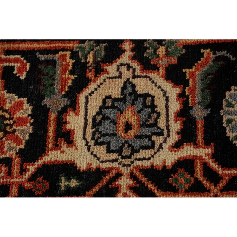 Geometric Heriz Serapi Indian Area Rug Handmade Orange Wool Carpet - 8'9"x 11'10"
