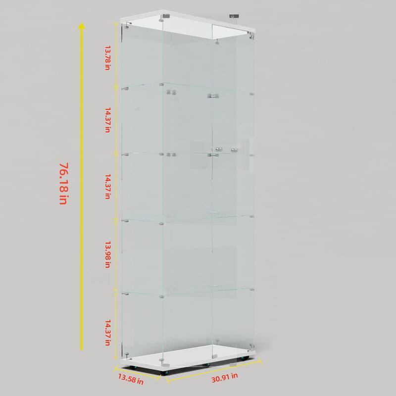 Tempered glass display cabinet, file cabinet, with Bluetooth LED light strip, lock on the door,equipped with cast, easy to move