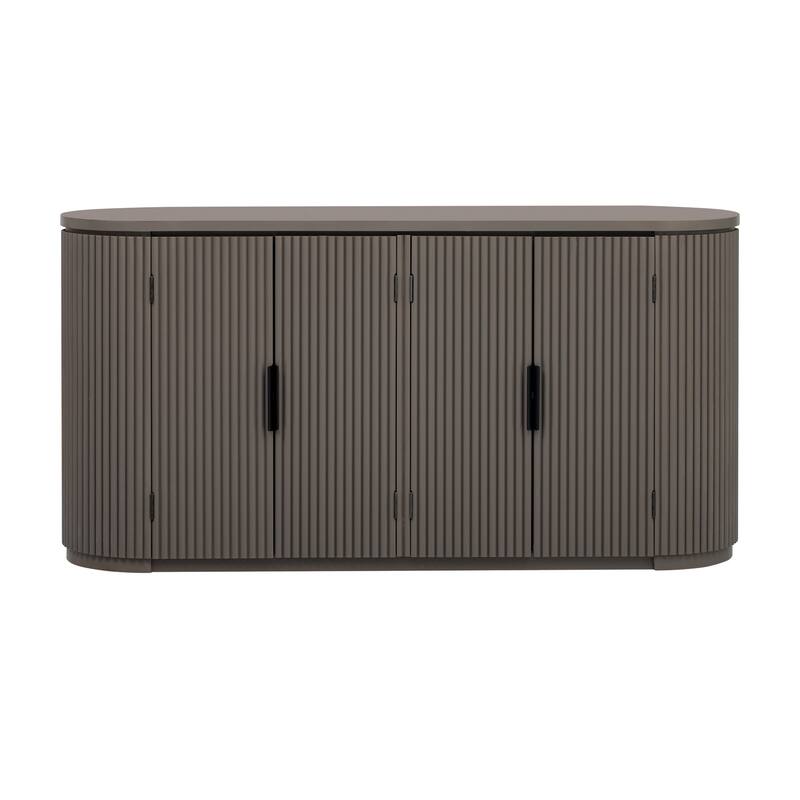 Vertical Striped Door Storage Cabinet with Metal Handles, Adjustable, Suitable for Study, Entryway and Living Room - Brown