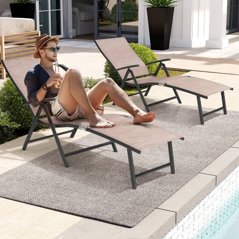 Outdoor Aluminum Folding Recliner Adjustable Chaise Lounge Chairs - See Picture