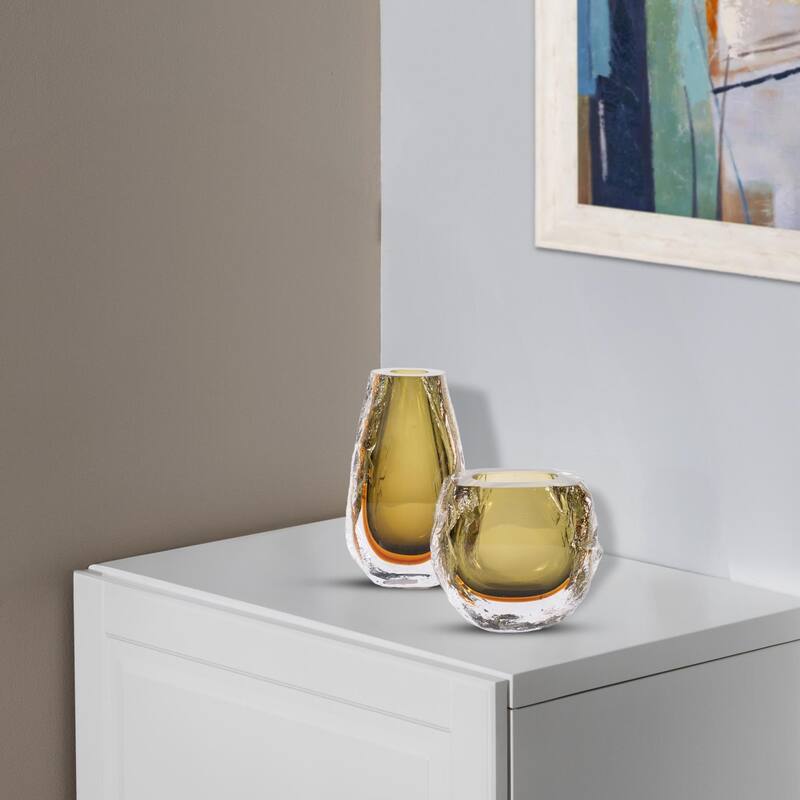 Dusty Olive Crystalized Glass Vase- Tall