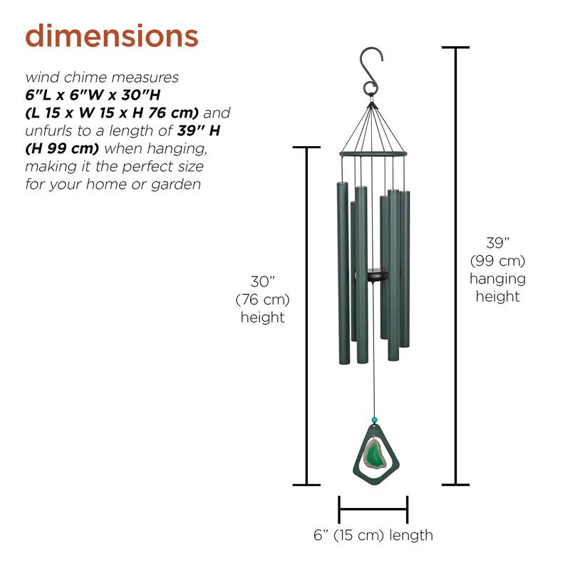 39" Green Metal Windchime with Green Gemstone