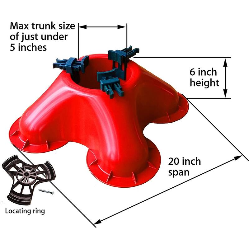 Red Christmas Tree Stand with Clamping System - For Live Trees up to 10' - 16