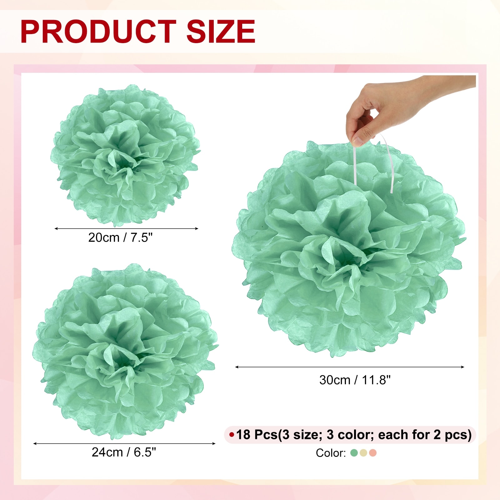 Tissue Paper Pom Poms, Pom Poms Paper Flowers Ball Tissue Paper Flowers Assorted Size for - 8" 10" 12"