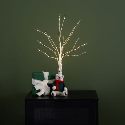 Pre-Lit Artificial White Birch Christmas Tree - 2' - Warm White LED Lights