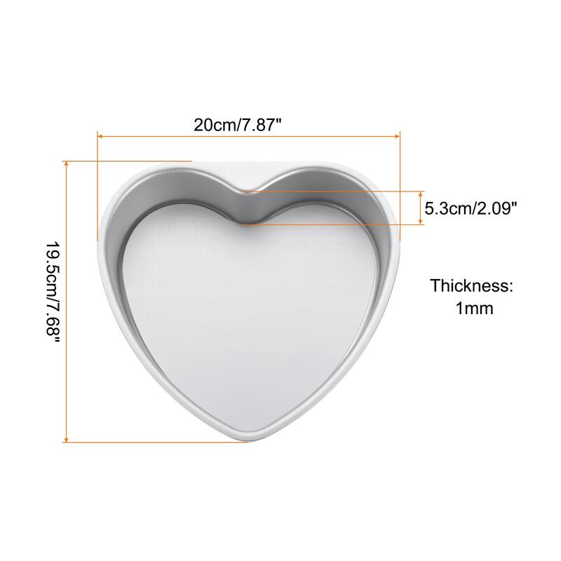2x Heart Shaped Cake Pan w Removable Loose Bottom Aluminum Baking Pan - Silver - 8"