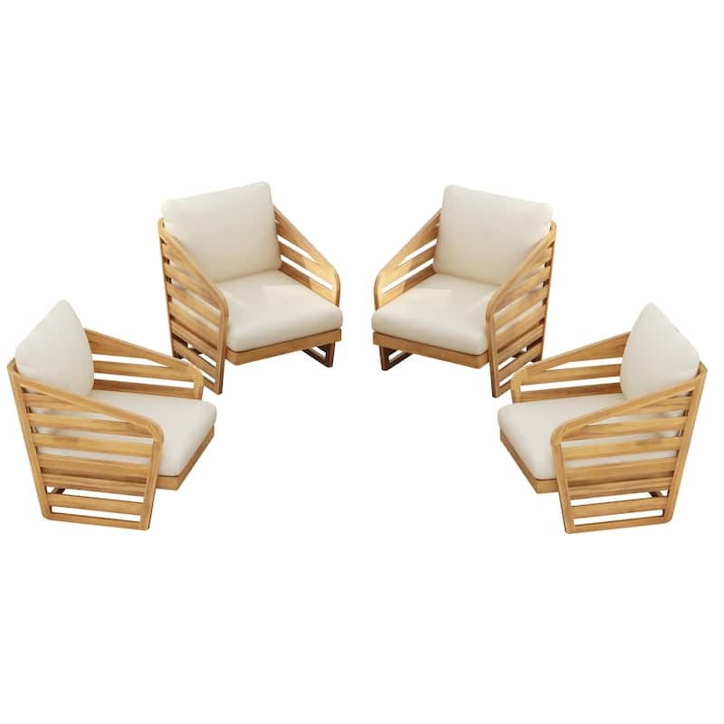 Lenrn Wood Textilene Club Chair with Acacia Frame and Water-Resistant Cushions by Christopher Knight Home