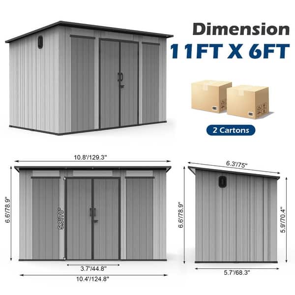 dimension image slide 0 of 6, Domi Outdoor Resin Storage Shed, Waterproof Plastic Garden Shed with Lockable Door, Windows & Vents, Outside Tool Storage Shed