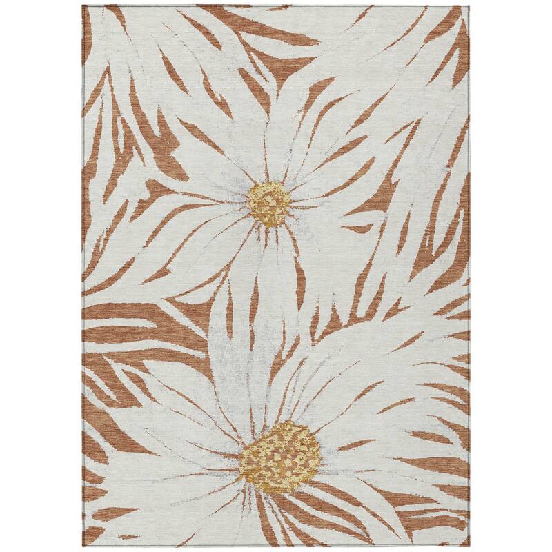 Machine Washable Indoor/ Outdoor Floral Chantille Rug