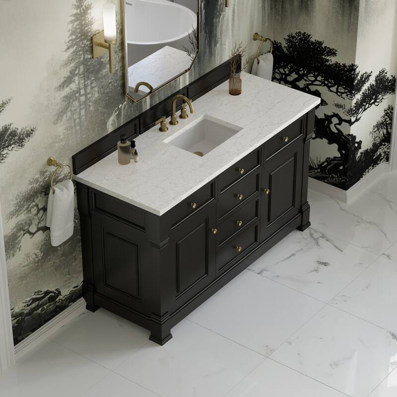 Brookfield 60S" Single Vanity, Black Onyx - Eternal Jasmine Pearl