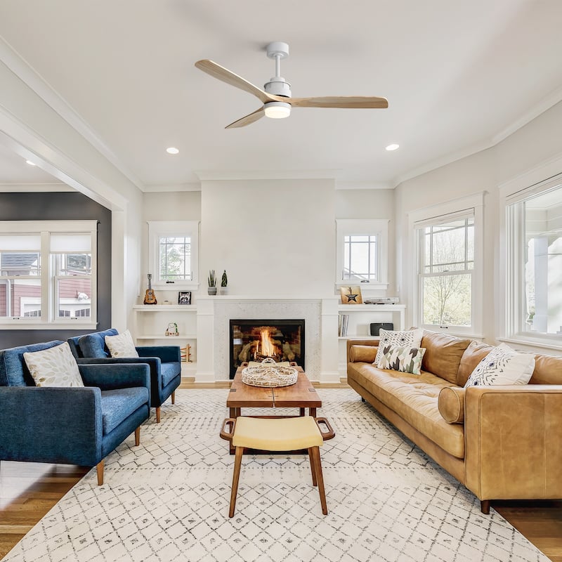 42“/52"/60"/48" Noiseless Walnut Wood Ceiling Fan with Remote Control, Integrated Light Optional