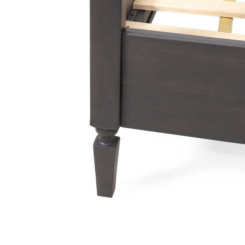 Dark Grey Rustic Queen Size Acacia Wood Bed with Strong Slat Support