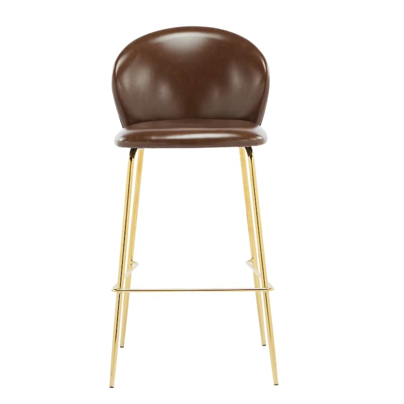 Indoor Upholstered Bar Stool, Dark Brown Faux Leather with Metal Frame, Set of 2