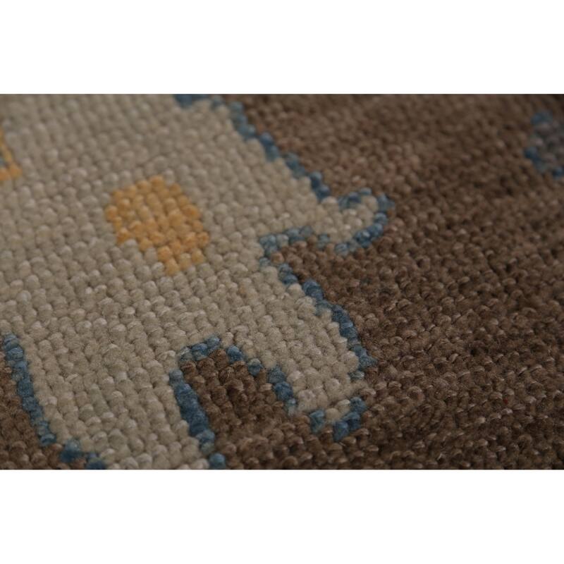 Hand Knotted Oriental 100% Wool Carpet Transitional All-Over Brown Oushak Area Rug - 12' 8'' X 8' 11''