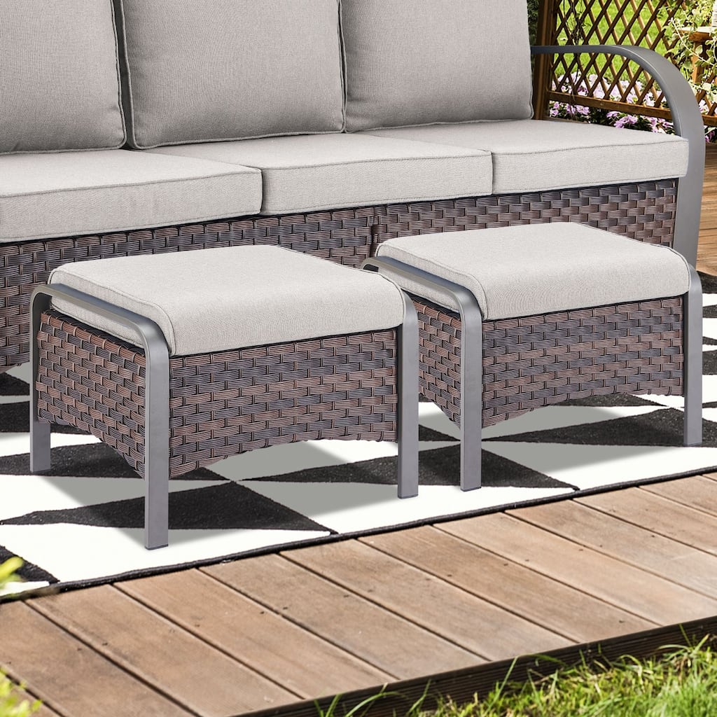 Gymojoy Industrial Style Outdoor Wicker Patio Ottomans Set of 2