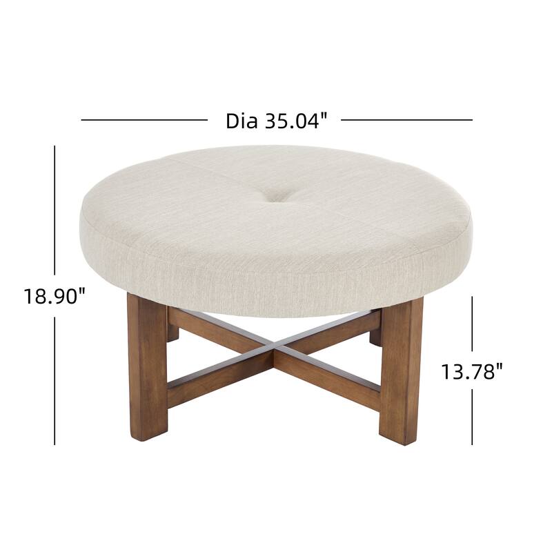 Christopher Knight Home - Marlowe Modern Round Faux Leather Ottoman Coffee Table with Tufted Top and Wood Base