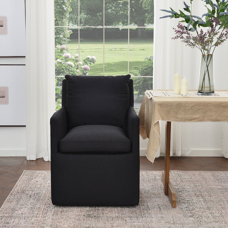 KINWELL 25" Performance Fabric Upholstered Rolling Dining Armchair