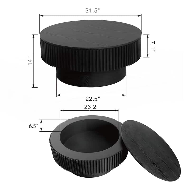 31.5 Inch Round Coffee Table with Storage