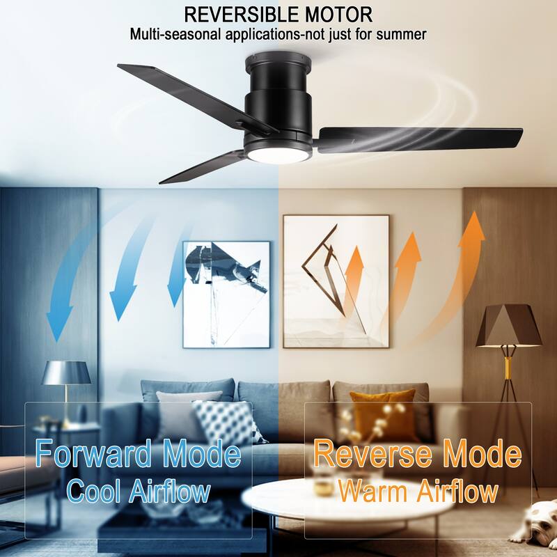 YUHAO Kaleido 48 in. Indoor Matte Black Ceiling Fans with 3-Colors Integrated LED and Dual-Finish Blades