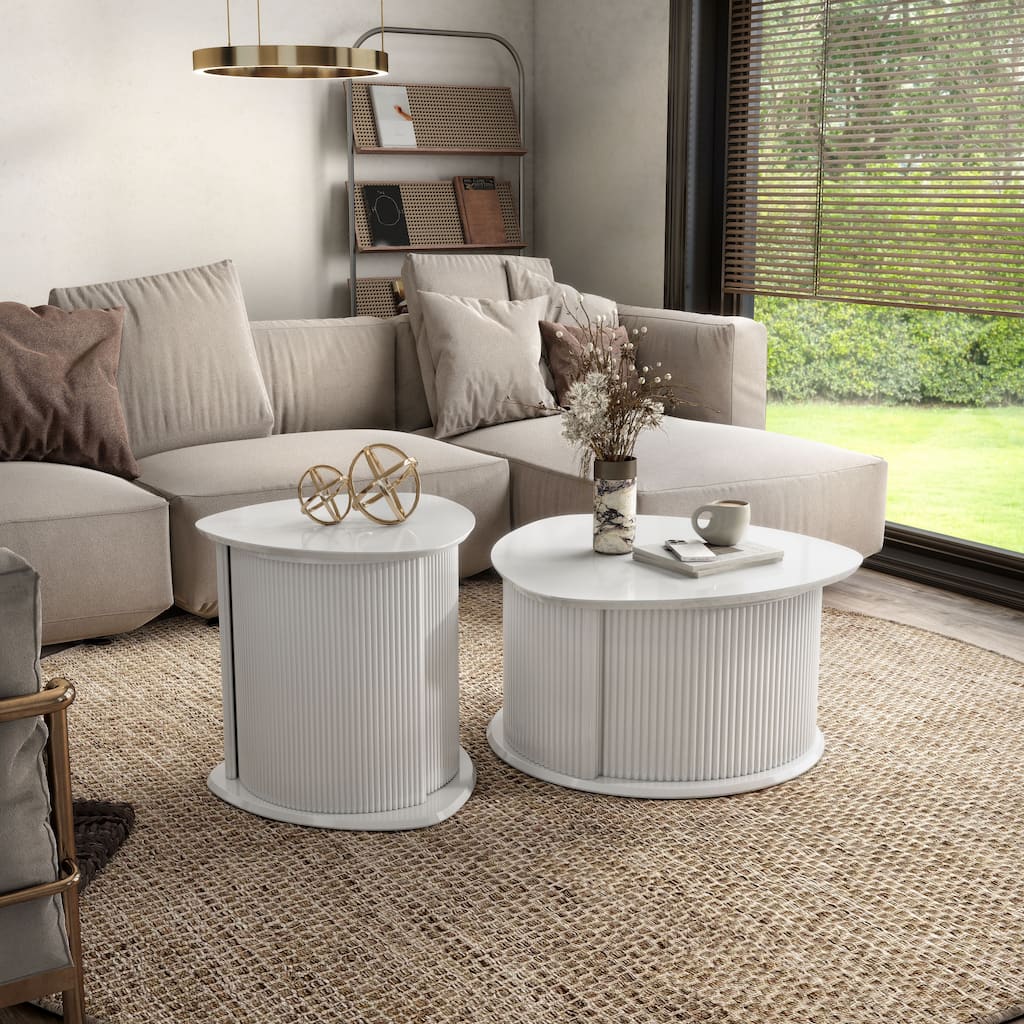 Furniture of America Astra Modern 2-Piece Glossy White Triangle Storage Coffee Table Set
