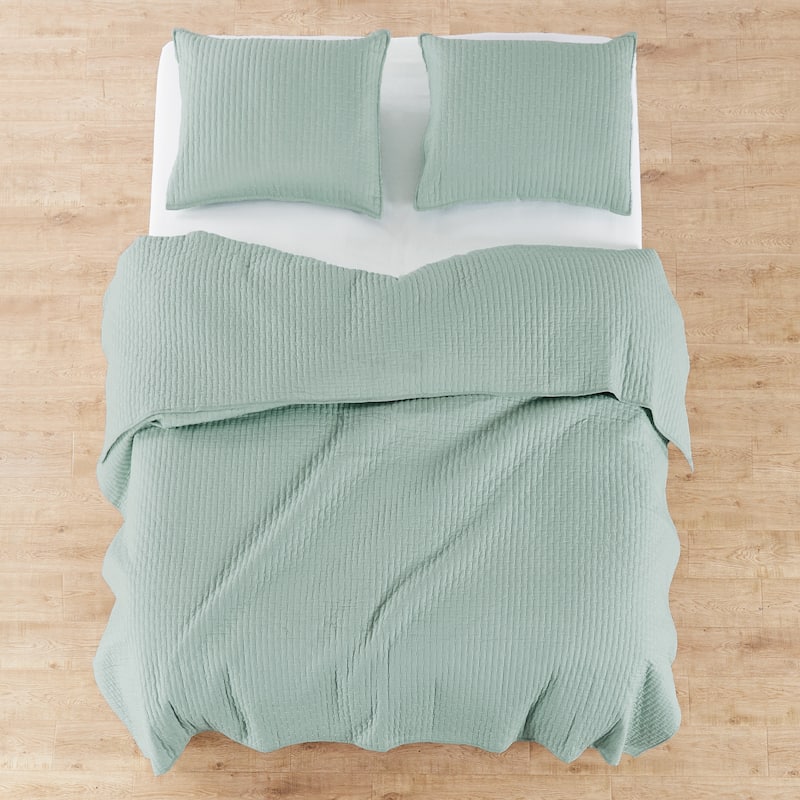 Cross Stitch Blue Haze Full/Queen Quilt Set - Levtex Home