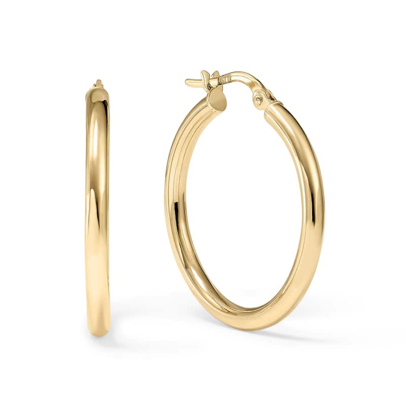 Clover 14k Yellow Gold High-Polish Round Hoop Earrings 2.5mm - 27mm