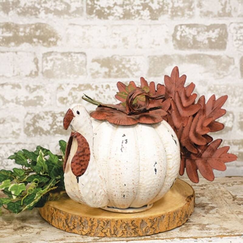 Rustic Distressed Metal Turkey Pumpkin Fall Centerpiece - 14.5" x 13.5" x 9.5"