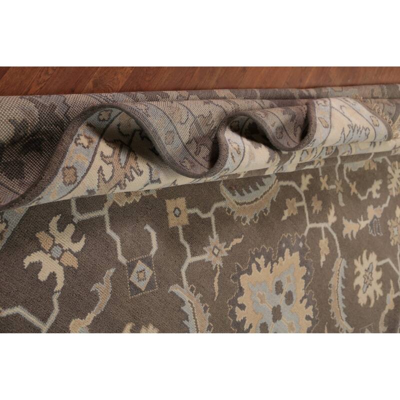 Brown Floral Oushak Indian Area Rug Hand-Knotted Wool Carpet - 9'0"x 11'10"