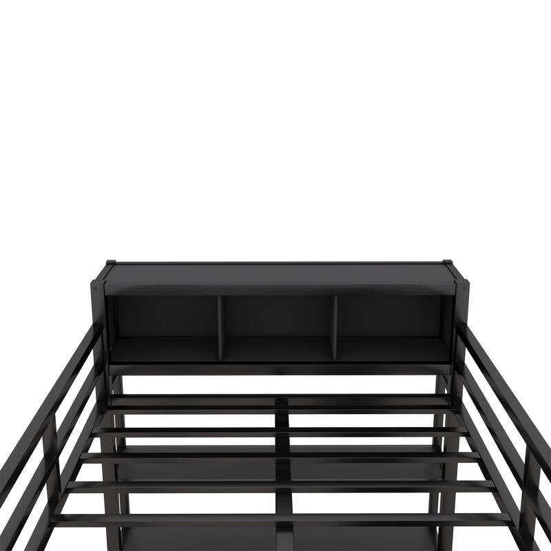 Full Size Metal Loft Bed with Wardrobe And L-shaped Desk, Storage Cubes and Shelves for Kids, Teens, Adults