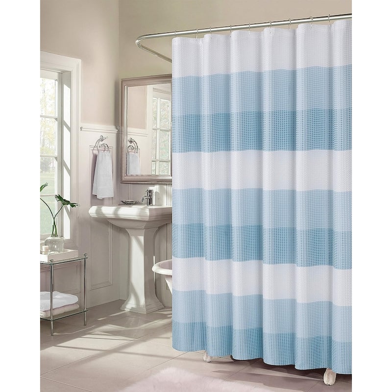 Dainty Home Striped Ombre Waffle Weave Fabric Shower Curtain - Aqua