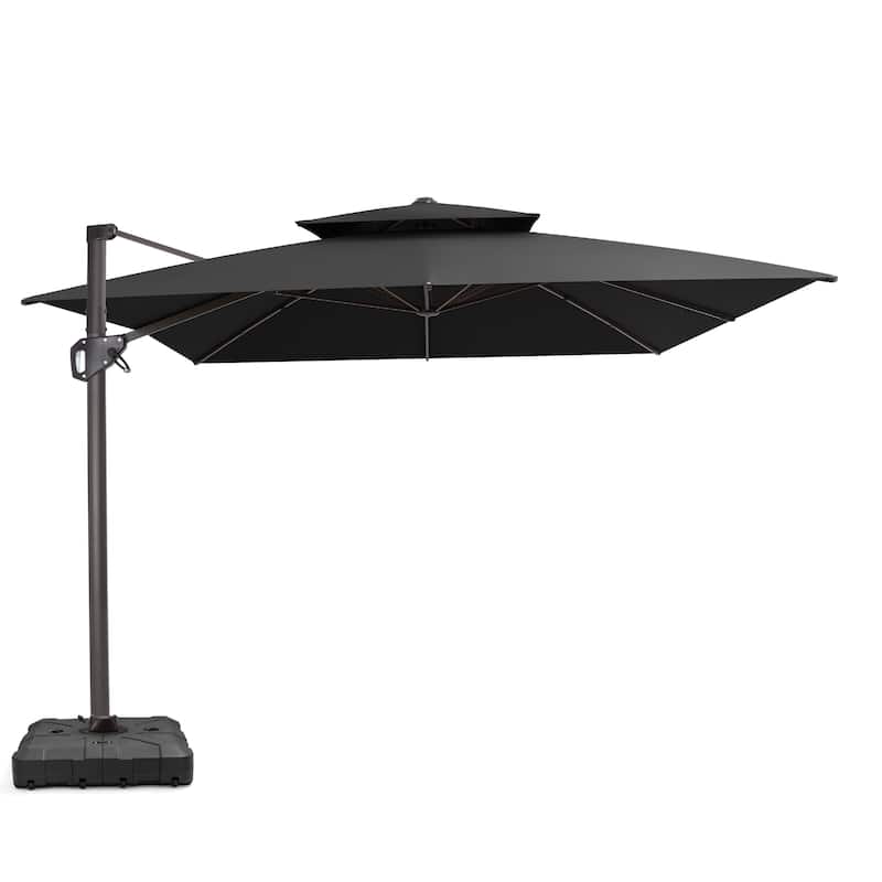 VredHom Patio Outdoor 9 x 11 FT Double Top Cantilever-Offset Umbrella with HDPE Wheel Base - Black