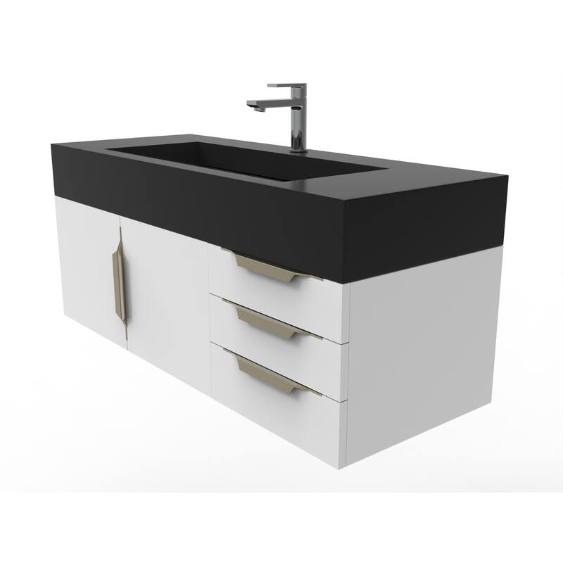 Nile 48" Wall Mounted Bathroom Vanity Set w/ Black Top