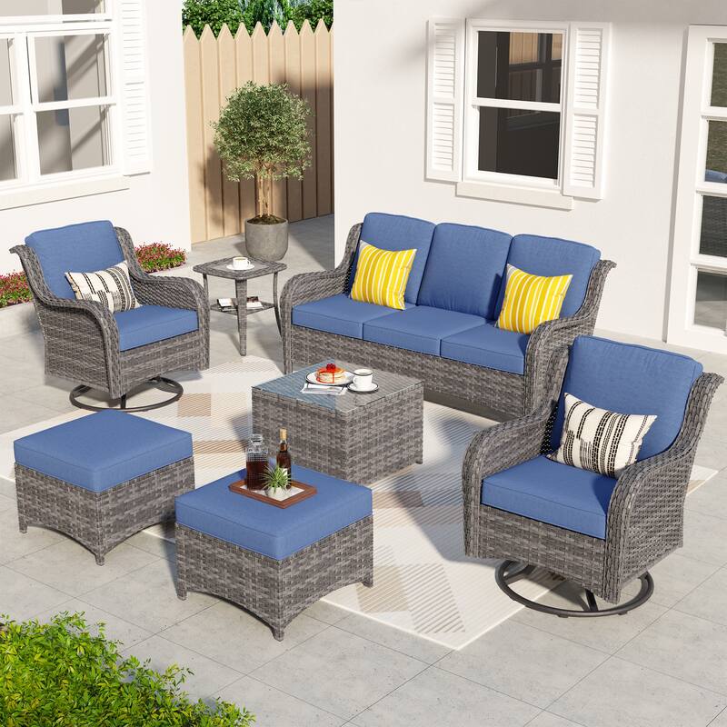 OVIOS 7-piece Patio Wicker Swivel Chairs Set