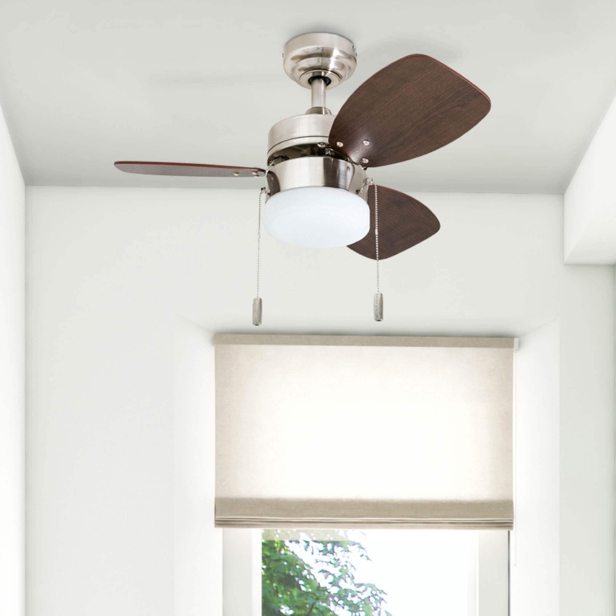 30" Honeywell Ocean Breeze Brushed Nickel Modern Indoor LED Ceiling Fan with Light, Pull Chain