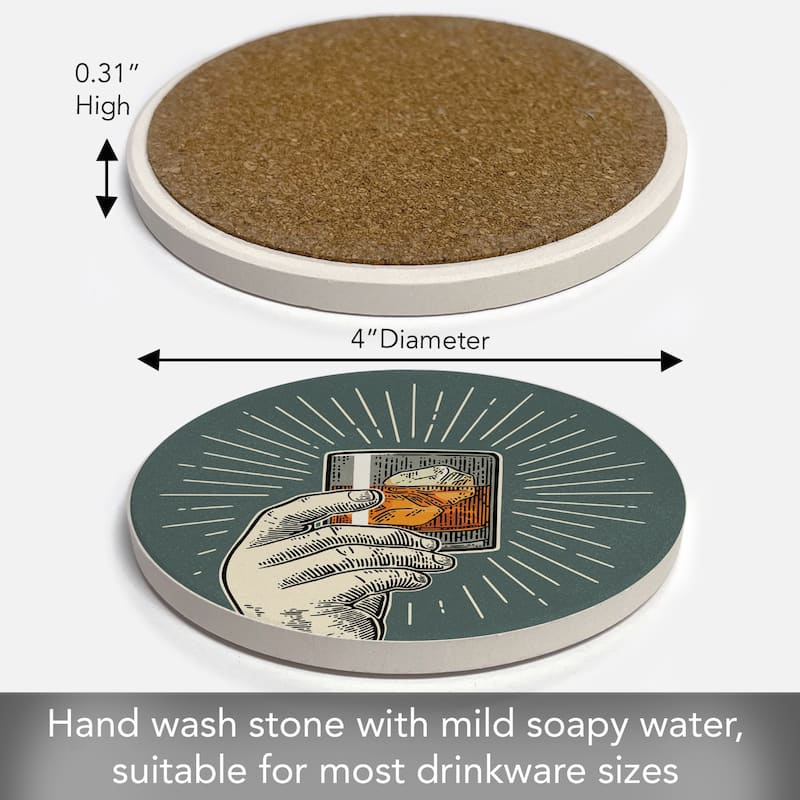 Squad 4 Pack Absorbent Stone Coaster with Protective Cork Backing Made in The USA 4" Round, Easily Wipes Clean