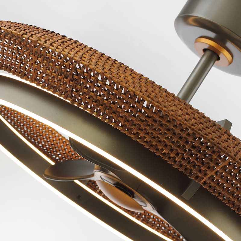 33" Coastal Rattan Fandelier Bladeless LED Ceiling Fan with Light and Remote