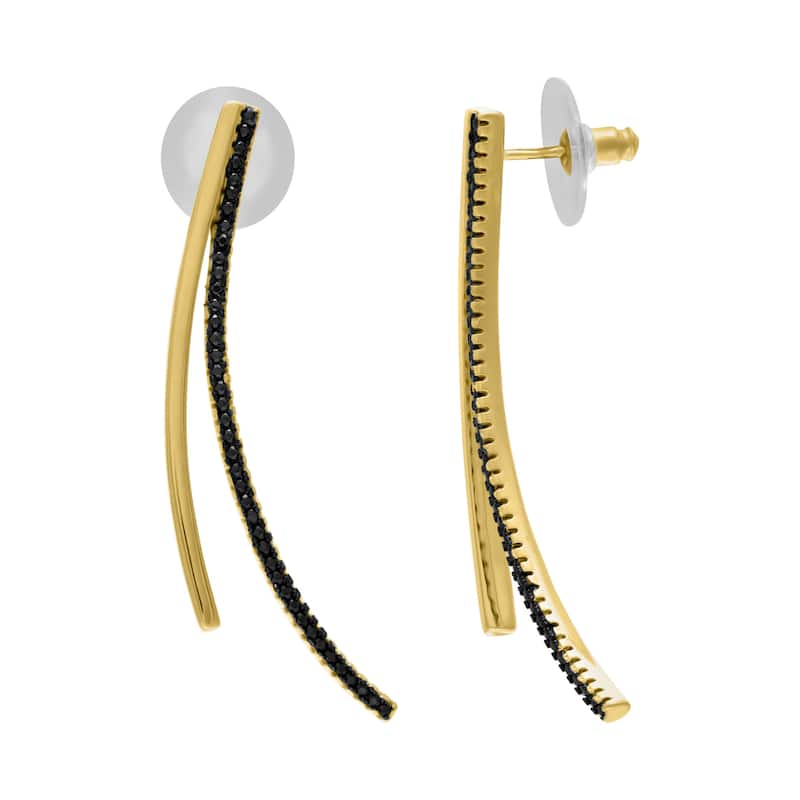Victoria Townsend Yellow Gold Plated Black Cubic Zirconia Double Stick Drop Earrings