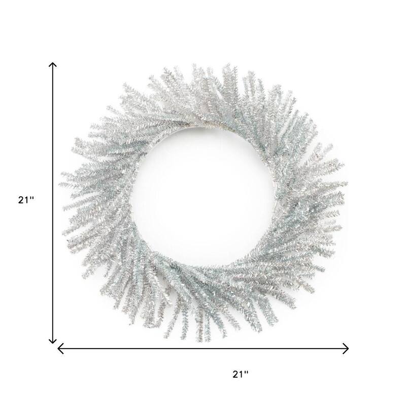 HomeRoots 21" Silver Tinsel Faux Pine Christmas Artificial Wreath