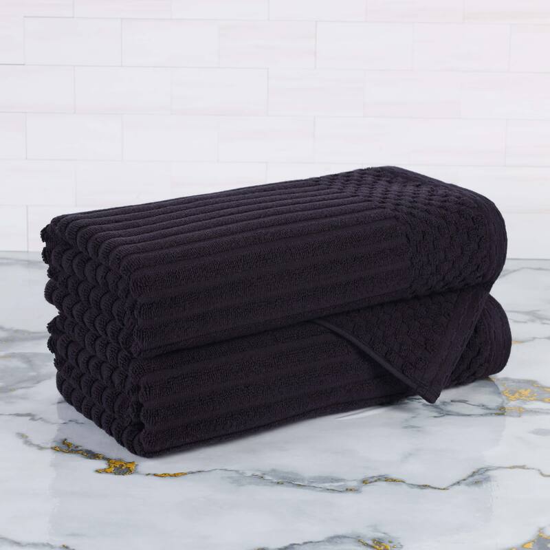Superior Soho Ribbed Cotton Bath Towel Set of 2 - Black
