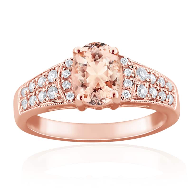 Auriya Vintage 1 1/5ct Oval Morganite and 1/4ctw Diamond Engagement Ring 10K Rose Gold