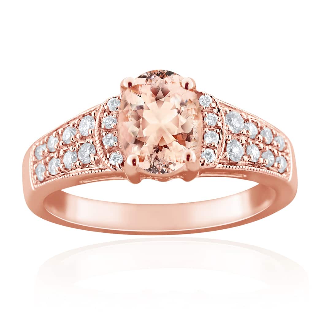 Auriya Vintage 1 1/5ct Oval Morganite and 1/4ctw Diamond Engagement Ring 10K Rose Gold