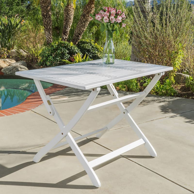 Roomfitters 43.5" Foldable Outdoor Dining Table, Rectangular Patio Table with Slatted Top for Garden or Deck