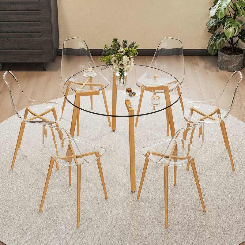1 modern style glass dining table, 6piece set of simple transparent
