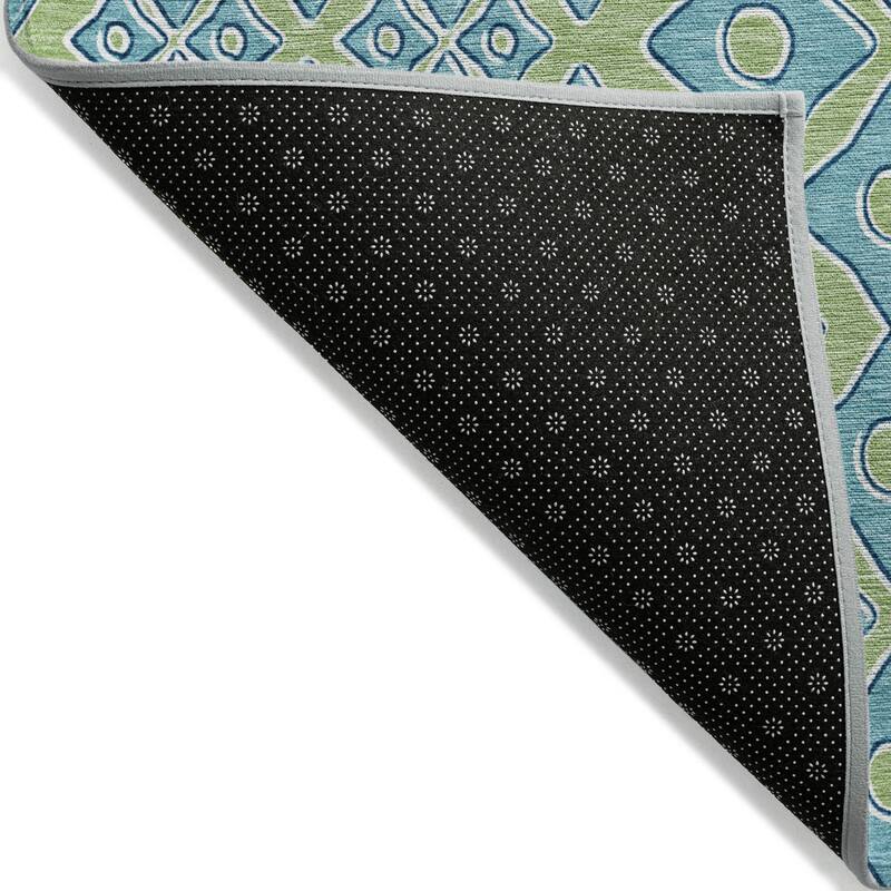 Artichoke Green And Aqua Geometric Washable Indoor Outdoor Area Rug - 5' X 8'